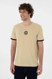 US Polo Assn. Men Regular Fit Crew Neck Light Khaki T-Shirt - Image 3