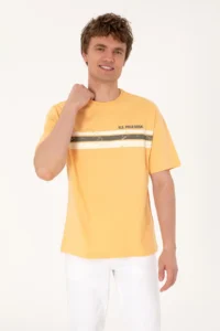 US Polo Shirt Assn. Men comfort Fit Orange Crew Neck T-Shirt