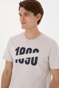 US Polo Assn. Men Regular Fit Crew Neck Light Gray T-Shirt - Image 2