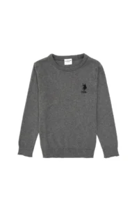 US Polo Assn. Boys' Gray Melanj Crew Neck Basic Sweater