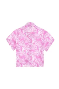 US Polo Assn. Girls' Fuchsia Flower Patterned Linen Look Short Sleeve Shirt - Image 4