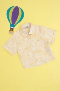 US Polo Assn. Girls' Light Yellow Floral Patterned Linen Look Short Sleeve Shirt - Image 3