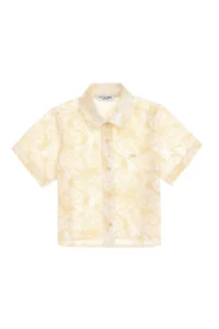 US Polo Assn. Girls' Light Yellow Floral Patterned Linen Look Short Sleeve Shirt - Image 4