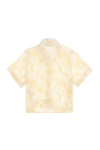 US Polo Assn. Girls' Light Yellow Floral Patterned Linen Look Short Sleeve Shirt - Image 5