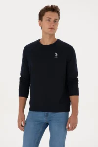 US Polo Assn. Men Regular Fit Crew Neck Navy Blue Basic Sweatshirt - Image 3