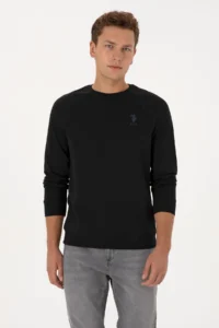 US Polo Assn. Men Regular Fit Crew Neck Black Basic Sweatshirt