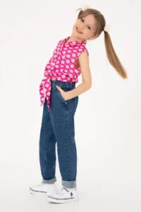 US Polo Assn. Girls' Light Blue Carrot Fit Jeans Pants - Image 2