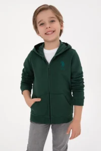 US Polo Assn. Boys' Dark Green Basic Hooded Sweatshirt