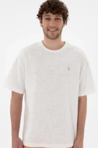 US Polo Assn. Men comfort Fit Crew Neck  Ecru Jacquard interlock T-Shirt - Image 3