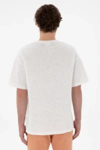 US Polo Assn. Men comfort Fit Crew Neck  Ecru Jacquard interlock T-Shirt - Image 5