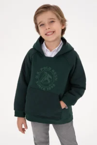 US Polo Assn. Boys' Dark Green Hooded Sweatshirt