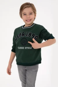 US Polo Assn. Boys' Dark Green Crew Neck Fleece Sweatshirt