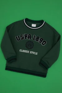 US Polo Assn. Boys' Dark Green Crew Neck Fleece Sweatshirt - Image 3