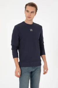 US Polo Assn. Men Regular Fit Crew Neck Navy Blue Sweatshirt - Image 3
