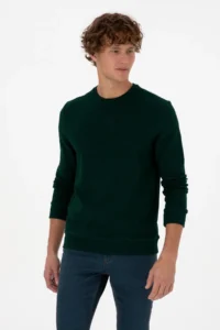 US Polo Assn. Men Regular Fit Crew Neck Dark Green Sweatshirt - Image 3