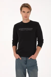 US Polo Assn. Men Regular Fit Crew Neck Black Sweatshirt