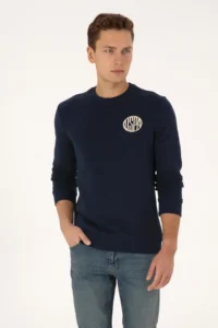 US Polo Assn. Men Regular Fit Crew Neck Navy Blue Sweatshirt