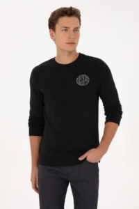 US Polo Assn. Men Regular Fit Crew Neck Black Sweatshirt