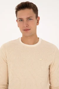 US Polo Assn. Men Regular Fit Crew Neck Patterned Cream Sweatshirt - Image 2