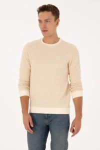 US Polo Assn. Men Regular Fit Crew Neck Patterned Cream Sweatshirt - Image 3