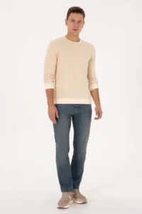 US Polo Assn. Men Regular Fit Crew Neck Patterned Cream Sweatshirt - Image 4