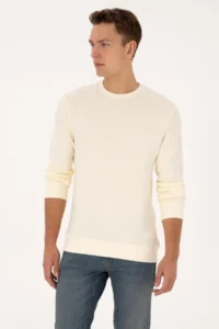 US Polo Assn. Men Regular Fit Crew Neck Patterned Cream Sweatshirt - Image 3