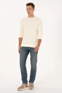 US Polo Assn. Men Regular Fit Crew Neck Patterned Cream Sweatshirt - Image 4