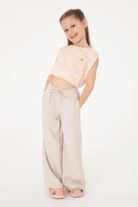 US Polo Assn. Girls' Beige Loose Fit Modal Blend Canvas Pants - Image 2