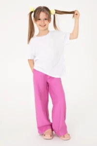 US Polo Assn. Girls' Fuchsia Loose Fit Modal Blend Canvas Pants