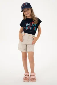 US Polo Assn. Girls' Beige with pocket Weaving Shorts - Image 2