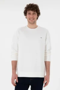 US Polo Assn. Men comfort Fit Crew Neck Ecru Thin Sweatshirt