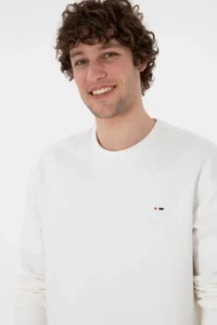 US Polo Assn. Men comfort Fit Crew Neck Ecru Thin Sweatshirt - Image 2
