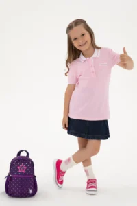 US Polo Assn. Girls' Light Pink Polo Shirt Collar Non-functional with pocket Basic T-Shirt - Image 2