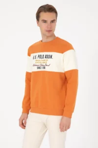 US Polo Assn. Men Regular Fit Crew Neck Copper Sweatshirt - Image 3