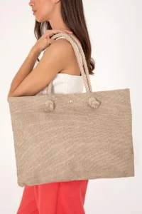 US Polo Assn. Women Beige Wicker Tote Bag - Image 2