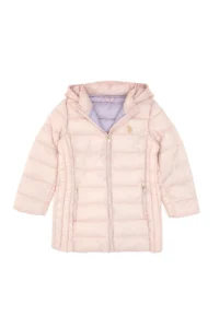 US Polo Assn. Girls' Hooded Powder Pink Overcoat