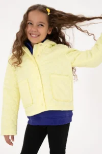US Polo Assn. Girls' Yellow Quilted Hooded Puffer Jacket Coat - Image 2