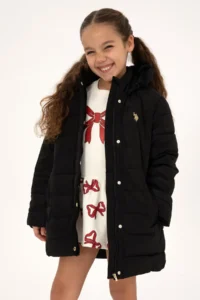 US Polo Assn. Girls' Black Hooded Overcoat