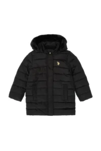 US Polo Assn. Girls' Black Hooded Overcoat - Image 3