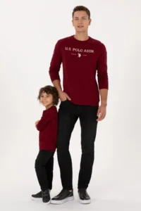 US Polo Assn. Men Regular Fit Crew Neck Burgundy Thin Basic Sweatshirt - Image 2