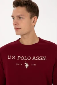 US Polo Assn. Men Regular Fit Crew Neck Burgundy Thin Basic Sweatshirt - Image 4