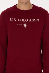 US Polo Assn. Men Regular Fit Crew Neck Burgundy Thin Basic Sweatshirt - Image 6