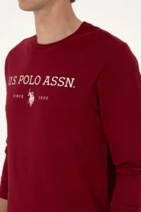 US Polo Assn. Men Regular Fit Crew Neck Burgundy Thin Basic Sweatshirt - Image 7