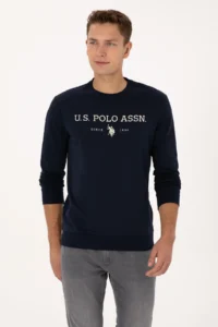 US Polo Assn. Men Regular Fit Crew Neck Navy Blue Thin Basic Sweatshirt - Image 3