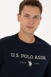 US Polo Assn. Men Regular Fit Crew Neck Navy Blue Thin Basic Sweatshirt - Image 4