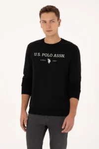 US Polo Assn. Men Regular Fit Crew Neck Black Thin Basic Sweatshirt - Image 3