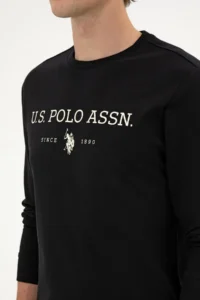 US Polo Assn. Men Regular Fit Crew Neck Black Thin Basic Sweatshirt - Image 7