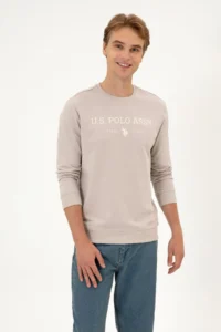 US Polo Assn. Men Regular Fit Crew Neck Stone Thin Basic Sweatshirt