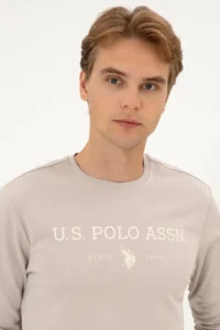 US Polo Assn. Men Regular Fit Crew Neck Stone Thin Basic Sweatshirt - Image 2