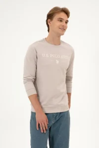 US Polo Assn. Men Regular Fit Crew Neck Stone Thin Basic Sweatshirt - Image 3